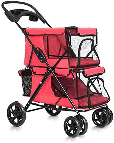 dsmsdre Haustier-Kinderwagen, Doppel-Hundebuggy, Haustier-Buggy, Hunde-Duo mit 2 Buggys, Doppel-Hundebuggy, zusammenklappbarer Reisewagen für Haustiere und Katzen, maximale Belastung 20 kg (rot)