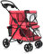 dsmsdre Haustier-Kinderwagen, Doppel-Hundebuggy, Haustier-Buggy, Hunde-Duo mit 2 Buggys, Doppel-Hundebuggy, zusammenklappbarer Reisewagen für Haustiere und Katzen, maximale Belastung 20 kg (rot)