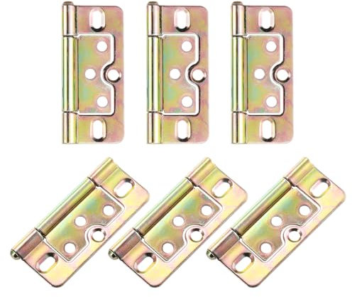sourcing map 6Pcs 3x1.4 Inch Door Hinges Non-Mortise No Noise Bifold Door Hinges Plating for Cabinet Furniture Window Wardrobe, Colored Zinc
