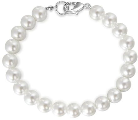 Candyfancy Perlenarmband Damen Herren Weiße Runde Simulierte Perlen 18/19/20cm Lange Perlen Armband für Männer Damen Frauen Geschenke, Perlen 6mm/8mm