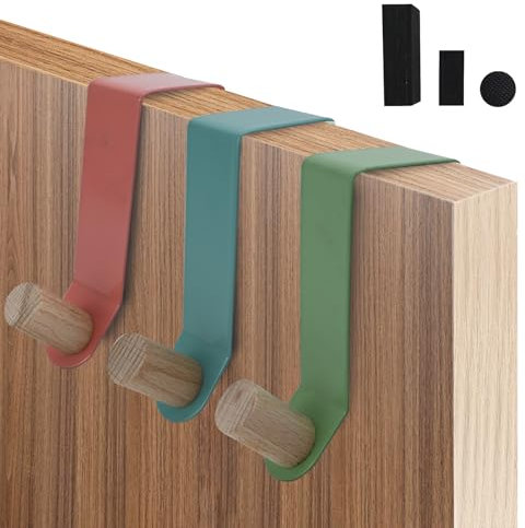 6Pcs Single Over the Door Hanger Set, 4.6cm Reversible Over Door Coat Hooks, Heavy Duty Over Cabinet Metal Wreath Hooks, Over Drawer Hanging Hook with Sponge Antislip Pads for Garland Bathroom Bedroom
