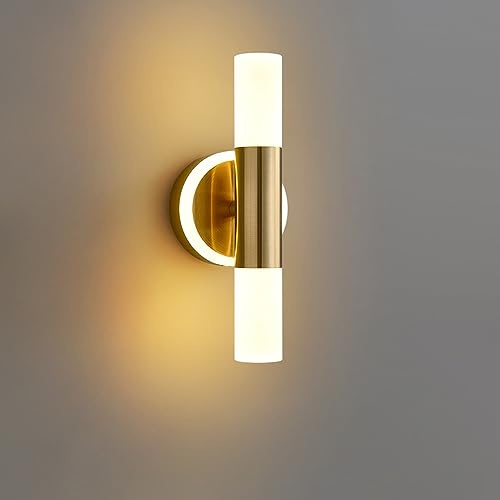 SANGPAO Decorazione domestica moderna Up Down Applique Illuminazione da parete Vanità del bagno LED Applique da parete Barra lunga 9W Cilindro acrilico dorato per interni Lampada da parete lineare per