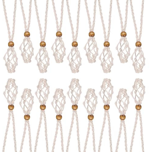 sourcing map 18PCS Crystal Necklace Holder Adjustable Necklace Cord Empty Stone Holder Pendant Cage for Replacement Hand-Woven Necklace, Khaki