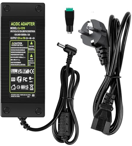 120W Netzteil 12V 10A mit DC Stromanschlüsse, AC 100-240v auf 12V DC LED Driver Adapter, 5.5 x 2.5mm Steckers Konstantspannungs Transformatoren LED Trafo 12v für 5050 2835 LED-Streifen