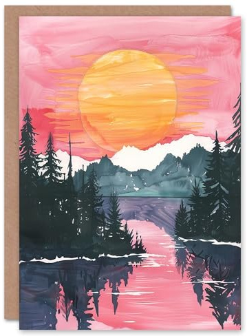 Artery8 Greeting Card Lake Tahoe Forest Winter Sun Sunset Watercolour Blank For Him Or Her Art Birthday Card
