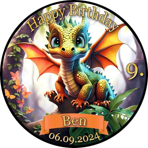 Tortenaufleger Fototorte Tortenbild Geburtstag Drache Dragon DR01 (Zuckerpapier) Rund 20 cm Ø ohne Foto