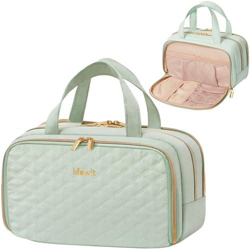 Lifewit Reise Kulturtasche Damen, 5L Wasserabweisende Kulturbeutel mit Nassfach, Tragbare Schminktasche Waschtasche Organizer für Make up, Zubehör, Shampoo, Oilettenartikel, Alltag, Mintgrün