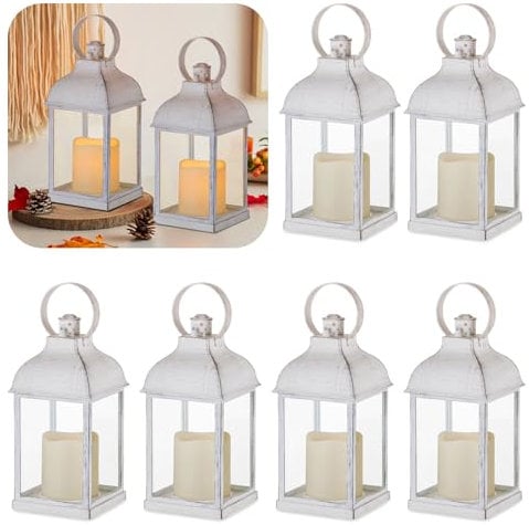 Staymoment Farol con velas LED blancas: juego de 6 farolillos de 22 cm como decoración de mesa, salón, balcón, decoración vintage para bodas, regalos de boda para novios