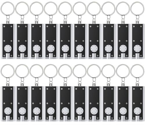 Uniclife Mini LED Keychain Flashlight 12 Lumen Portable Ultra Bright Light Battery Powered Flat Black Torch for EDC Outdoor Camping Hiking and Emergency Lighting (Batteries Included), 20 Pack