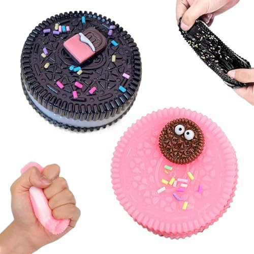 YEWCEP 2 Stück Squishy Toy, Taba Squishy, Keks-Stressabbau-Spielzeug, Quetsch Spielzeug, Antistress Spielzeug, Anti Stress Spielzeug, Fufu Squishy (Schwarz+ Rosa)