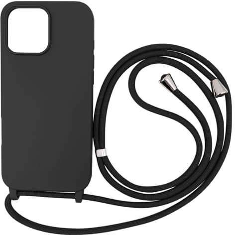 Ququcheng Coque Compatible avec iPhone 16 Pro(6.3),Collier pour Étui Colliers de cellulaire Corde Silicone avec Cordon Case TPU Bumper pour iPhone 16 Pro(6.3)-Noir