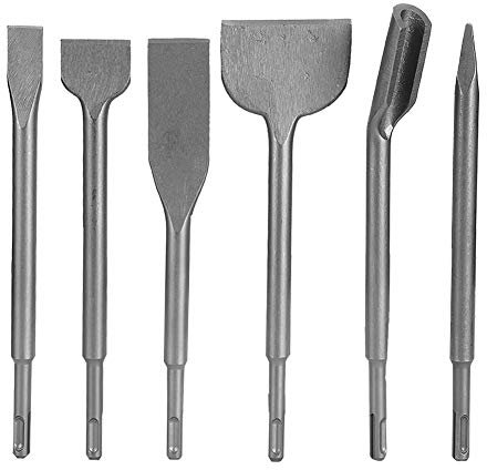 Mavaol Jeu de 6 burins en acier trempé, pointus, rainurés, plats, pour démolition, maçonnerie, béton, enlèvement de carrelage, bricolage et usage professionnel