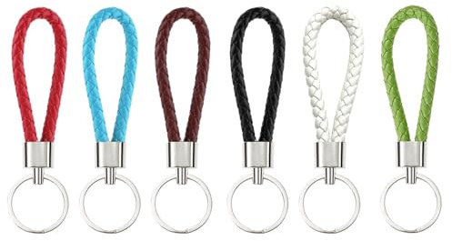 SHUOHONG 6 Pieces Multicolore Porte-Clés de Voiture, Porte Clé Voiture en Cuir Tressé PU, Porte Clef Cuir de Voiture Multifonction, Trousseau Portable Voiture