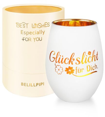 Belillpipi Geschenke für Frauen, Glückslicht Geschenke Windlicht mit Gravur Teelichthalter aus Glas für Freundin Geburtstag Weihnachten