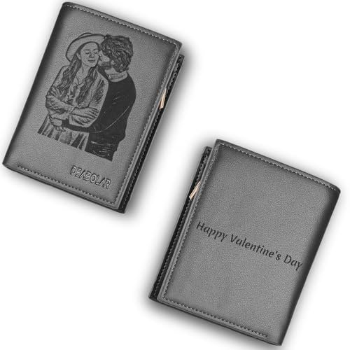 Personalisierte Geldbörsen für Männer, Individuelle Ledergeldbörse mit Foto und Textgravur, Zweifach Faltbare Geldbörse mit Fotoposition/SIM-Kartenfach, Geschenke für Männer, Väter, Ehemänner