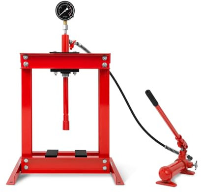 EBERTH Pressa idraulica da officina 6T pressa idraulica con manometro, pressa da tavolo, altezza di lavoro 355 mm, larghezza di lavoro 350 mm, altezza totale 860 mm, 2 ganasce di supporto, cilindro