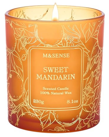 M&SENSE Süße Mandarinen Duftkerzen im Glas, Brenndauer bis 42 Std, 230g Vegane Sojakerze, Sommer Duftkerze für Heim Deco & Schlafzimmer, Kerze Geschenk für Familie, Freunde, Partner