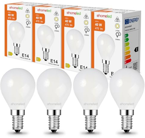 E14 LED G45 Mini Glühbirne 4W ersetzt 40W Glühlampe, Warmweiß 2700K 4 Stück | 470LM E14 LED Warmweiss Tropfenlampe, Nicht Dimmbar, Opalglas & Retro-Filament Blendfreie LED Lampe für Schlafzimmer & Hotel