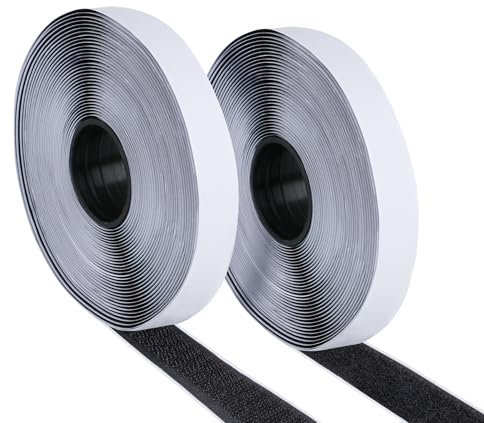 Anstore Feltro Adesivo Forte Nero Con Chiusura A Strappo Per Cucire, 5mx20mm Hook Loop Autoadesivo Biadesivo Per Zanzariere, Stretch Adesivo per Pareti, Pavimento, Plastica, Vetri, Metalli