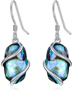 OCJ Abalone Muschel Ohrringe für Damen 925 Sterling Silber Oval Abalone Muschel Earrings Edelstein Schmuck Geschenk für Frauen
