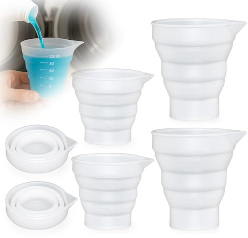 4 Pcs Washing Machine Balls for Liquid, 50ml, 100ml Foldable Measuring Cups, Silicone Dosing Cups for Liquid/Powder Detergent Fabric Conditioner