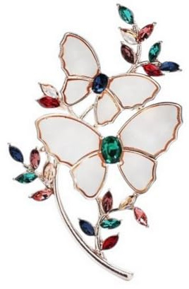 Spilla a forma di farfalla e fiore in acciaio inox.
