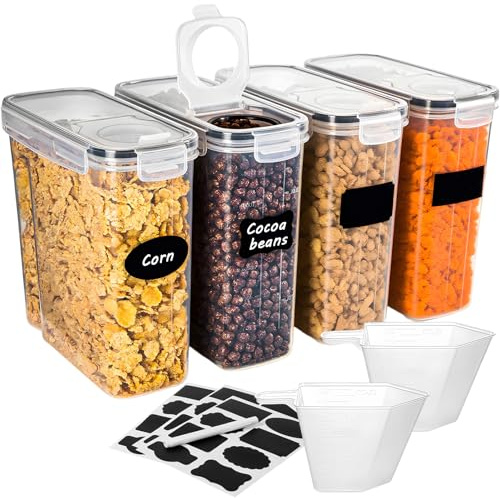 4L Vorratsdosen Set mit Deckel Luftdicht & Etiketten, Vier Messlöffel Aufbewahrungsbox Küche, BPA freie luftdichte Vorratsbehälter, Küche Müsli Aufbewahrung,Schüttdose für Getreide,Mehl,Reis,Spaghetti