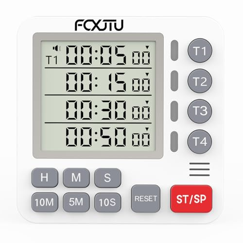FCXJTU Temporizador digital dual de cocina, temporizador magnético de cuenta regresiva de 4 canales para cocinar, encendido/apagado, pantalla grande, alarma silenciosa para personas mayores en el aula