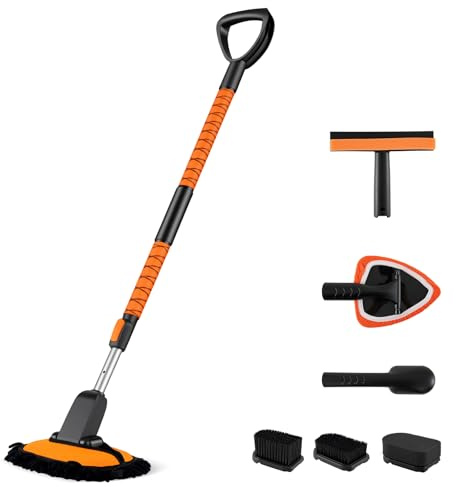 COSTWAY 10 teiliger Eiskratzer Auto mit Besen, 132 cm Schneebesen ausziehbar mit 180° drehbarer Bürstenkopf & Abnehmbarer Eisschaber, Reinigungsbürste mit Schaumstoffgriff für LKW, PKW, SUV