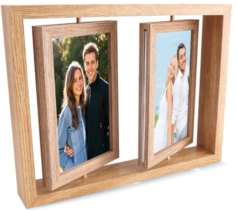 360° Drehbarer Bilderrahmen 10 X 15 cm, Drehbarer Bilderrahmen Ausholz | Aufstellen Doppelrahmen Doppelseitiger Fotorahmen für 4 Fotos für Schreibtische, Schlafzimmer, Hochzeiten Oder Jubiläen