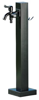 Gefriersichere schwarze Wassersäule mit Doppelarmaturen, Outdoor-Wasserhahn, Edelstahl-Bodenmontage, 60 cm, quadratisches Design für Garten und Terrasse