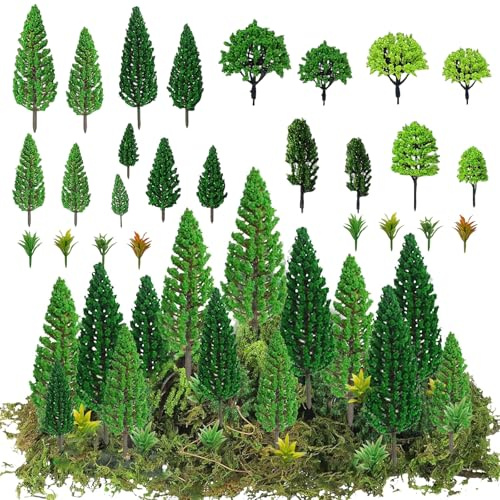 ZHITENG 40 Stück Modellbau Bäume, 4-16 cm Miniatur Bäume Gemischte | Miniatur und Büsche, Zug Eisenbahn Modellbau Landschaft für Projekte und DIY Landschaft, Modelleisenbahn Zubehör
