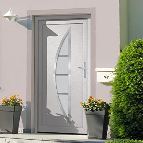 ChicAbode Haustür mit Handgriff-Set 3 Schlüssel Montageset Nebeneingangstür Kellertür Eingangstür Außentür Wohnungstür Tür 98x200cm PVC Weiß außen/Weiß innen Rechts Türgriff