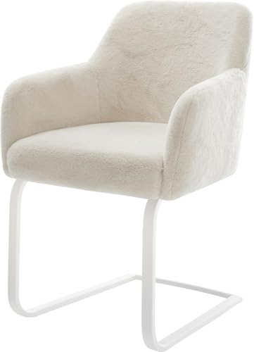 DELIFE Schwingstuhl Greg-Flex Freischwinger flach Weiß Plüsch Creme-Weiß Taschenfederkern