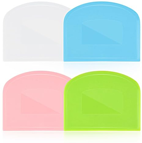 Plastic Dough Scraper 4 Piece Set, Multi-Purpose Bread Scraper and Dough Cutter for Sourdough, Flexible Cake Scraper for Baking, Pizza Dough Smoother and Bench Scraper, Assorted Colors