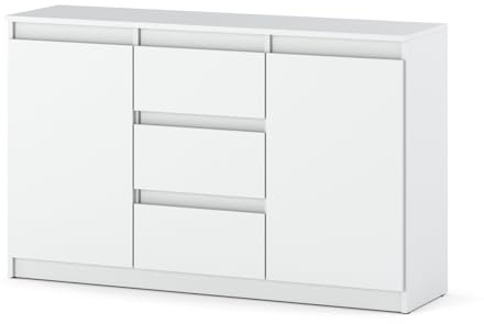 AZTeam Producent mebli ELVA Kommode 120 cm – 3 Schubladen & 2 Türen, Moderne Wohnzimmer Kommode/Sideboard Look, für Schlafzimmer, Flur & Wohnzimmer – 120x75x35 cm (Matt Weiß)
