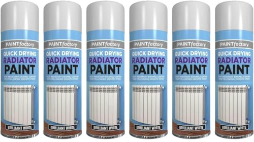 Paint Factory Quick Drying Radiator Spray Paint, Brilliant White, Heat Resistant Enamel, Satin Finish, 400ml, Pack of 6