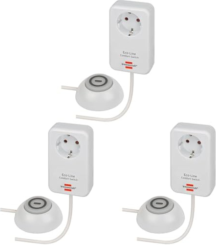 Brennenstuhl Eco Line Comfort Switch Adapter EL CSA 1 (Steckdose mit beleuchtetem Hand-/Fußschalter, mit erhöhtem Berührungsschutz, 1,5m Kabel) (Packung mit 3)