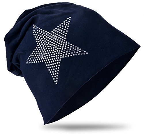 Miobo Kinder Slouch Beanie Mütze,Baumwolle,Strass Stern Schwarzblau 54