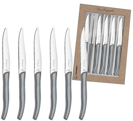Lou Laguiole SKY Steakmesser-Set, Edelstahl, rostfrei, Klingenlänge 23,2 cm, 6-teilig, grau