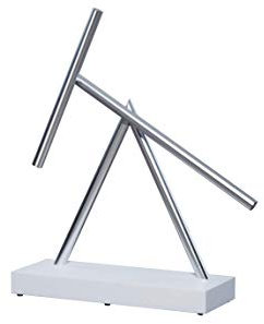 The Swinging Sticks Basic – Kinetische Skulptur in Weiß & Aluminium | Perpetuum Mobile Illusion | Design-Doppelpendelelement aus Alu | Faszinierende Deko für Technikliebhaber & Moderne Räume