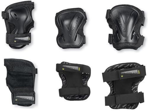 Rollerblade EVO GEAR 3 PACK, Set di protezioni per polsi, ginocchia e gomiti per il pattinaggio in linea, Nero