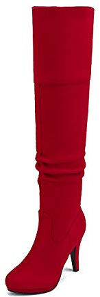 DREAM PAIRS Women's Thigh High Chunky Heel Platform Over The Knee Boots,Size 5,Red,HIGHPLAT