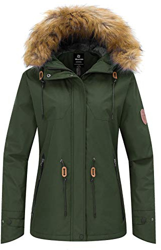Wantdo Skijacke Damen Wasserdicht Berg Jacke mit Kunstfellkapuze | Winddicht,Atmungsaktive,Verstellbare Taille,Multitaschen,Abnehmbare Kunstfellkapuze,Snowboardjacken,Berg,Outdoor,Wandern