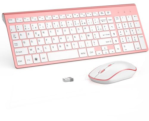 Clavier Souris sans Fil, JOYACCESS 2,4G Ultra-Fins Compacte Ensemble Clavier Souris, pour PC, Laptop, Windows(AZERTY)-Or Rose