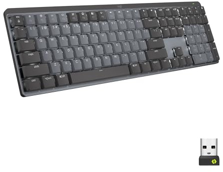 Logitech MX Mechanical Wireless Illuminated Keyboard, Clicky Switches, Backlit, Bluetooth, USB-C, macOS, Windows, Linux, iOS, Android, Metal, QWERTY US International Layout - Grey