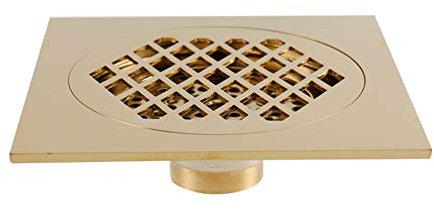 Duschrinne Messing Ablaufrinne, Quadrat Bodenablauf Dusche Duschablauf sehr Flach Duschabfluss Duschablaufrinne Duschrinne für Küche, Bad, Dusche, Garage und Keller, 15x15cm (Color : Gold)