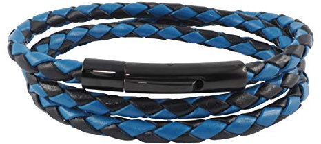 König Design Lederkette Lederband Leder-Armband 4 mm Herren Halskette Schwarz Blau 45 cm lang mit Hebeldruck-Verschluss Schwarz geflochten