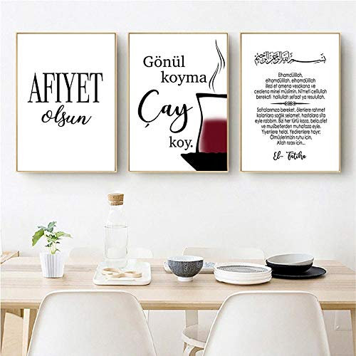 Islamische Bilder Poster Drucke Bismillah Elhamdulillah Arabische Wandkunst Leinwand Bilder Küche Wohnzimmer Dekor 50x70cmx3 Kein Rahmen