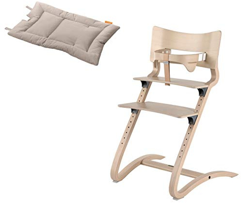 Leander Stuhl white wash - Hochstuhl - Kinderstuhl - Erwachsenenstuhl mit Babybügel + Kissen cappuccino